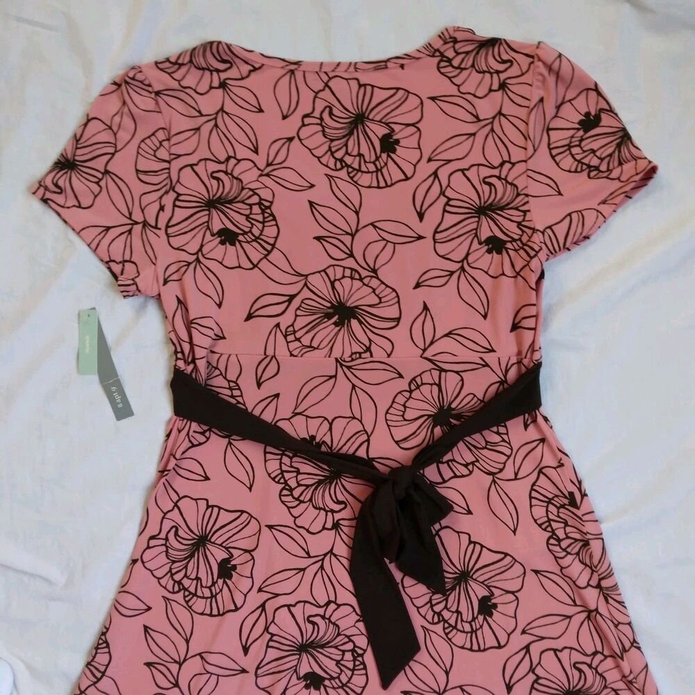 VTG Apt 9 Brown Pink Floral Stretch Babydoll Dress Tie Back Y2K 90s Women's M - Picture 8 of 9